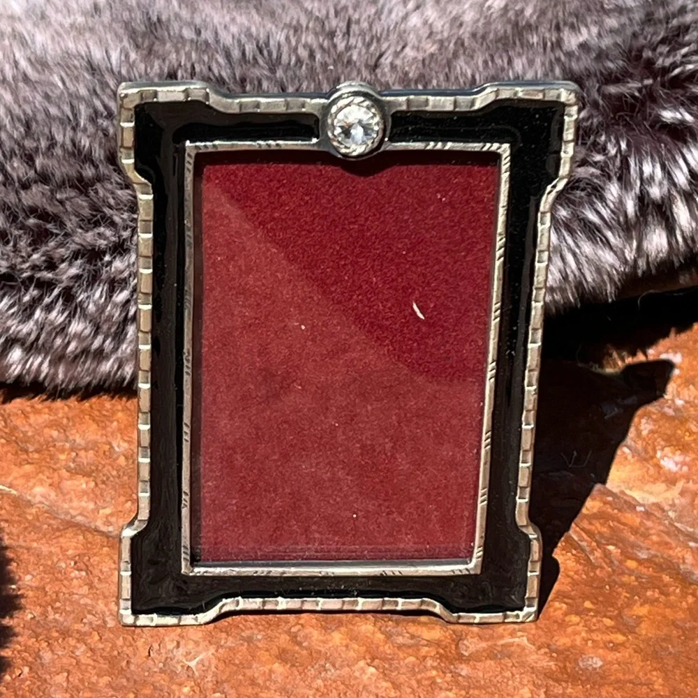 Vintage Pewter Picture Frame Rhinestone Accent Easel Back 2.5 x 3.5